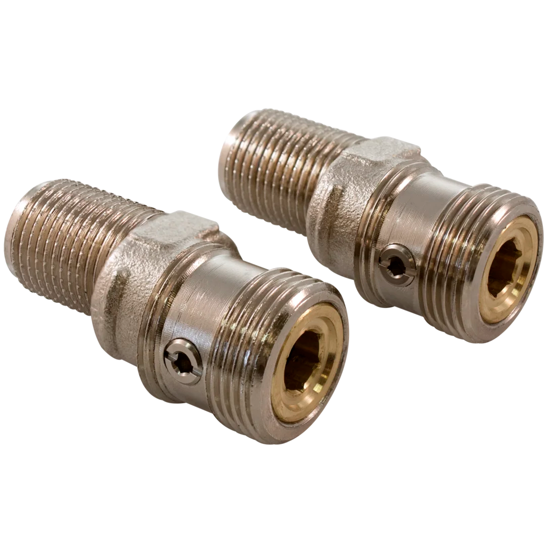 Eccentric connector pair with shut-off, G3/4xG1/2
