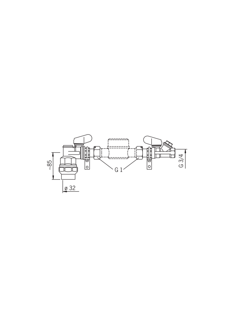 Oras - Water meter valve pair, DN25/Du32