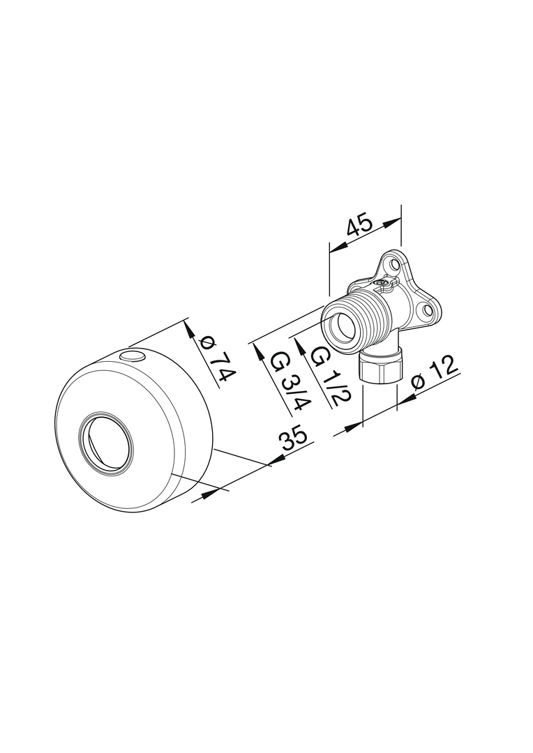 Oras - Angle coupling with stop valve, G3/4 1/2 -D12 204021Z