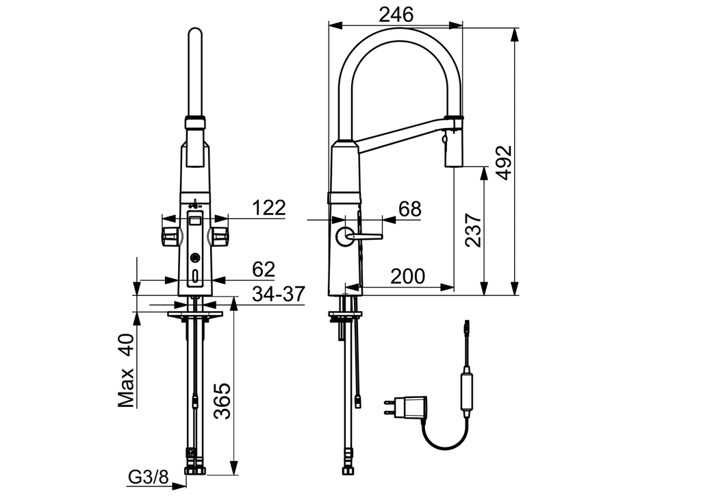 Oras Optima SemiPro - Kitchen faucet, 230/5 V