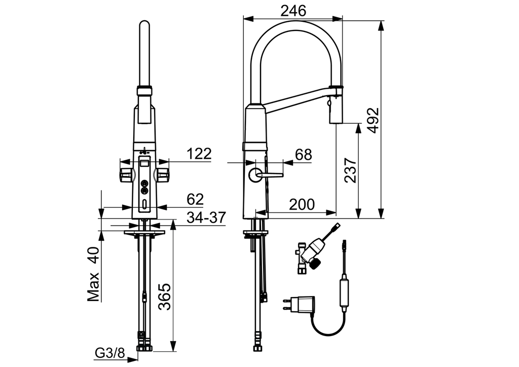 Oras Optima SemiPro - Kitchen faucet with dishwasher valve, 230/5 V