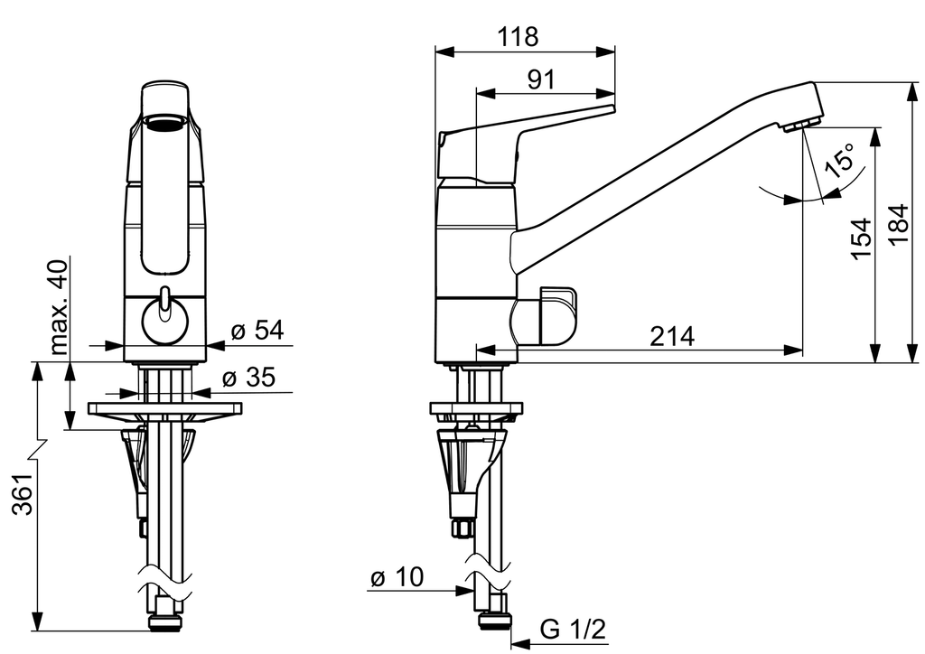 Oras Vega - Kitchen faucet with dishwasher valve 1825G