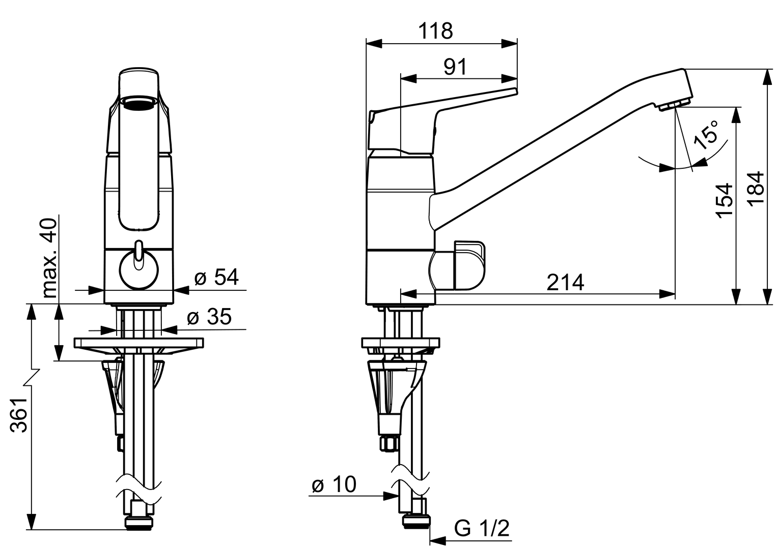 Oras Vega - Kitchen faucet with dishwasher valve 1825G