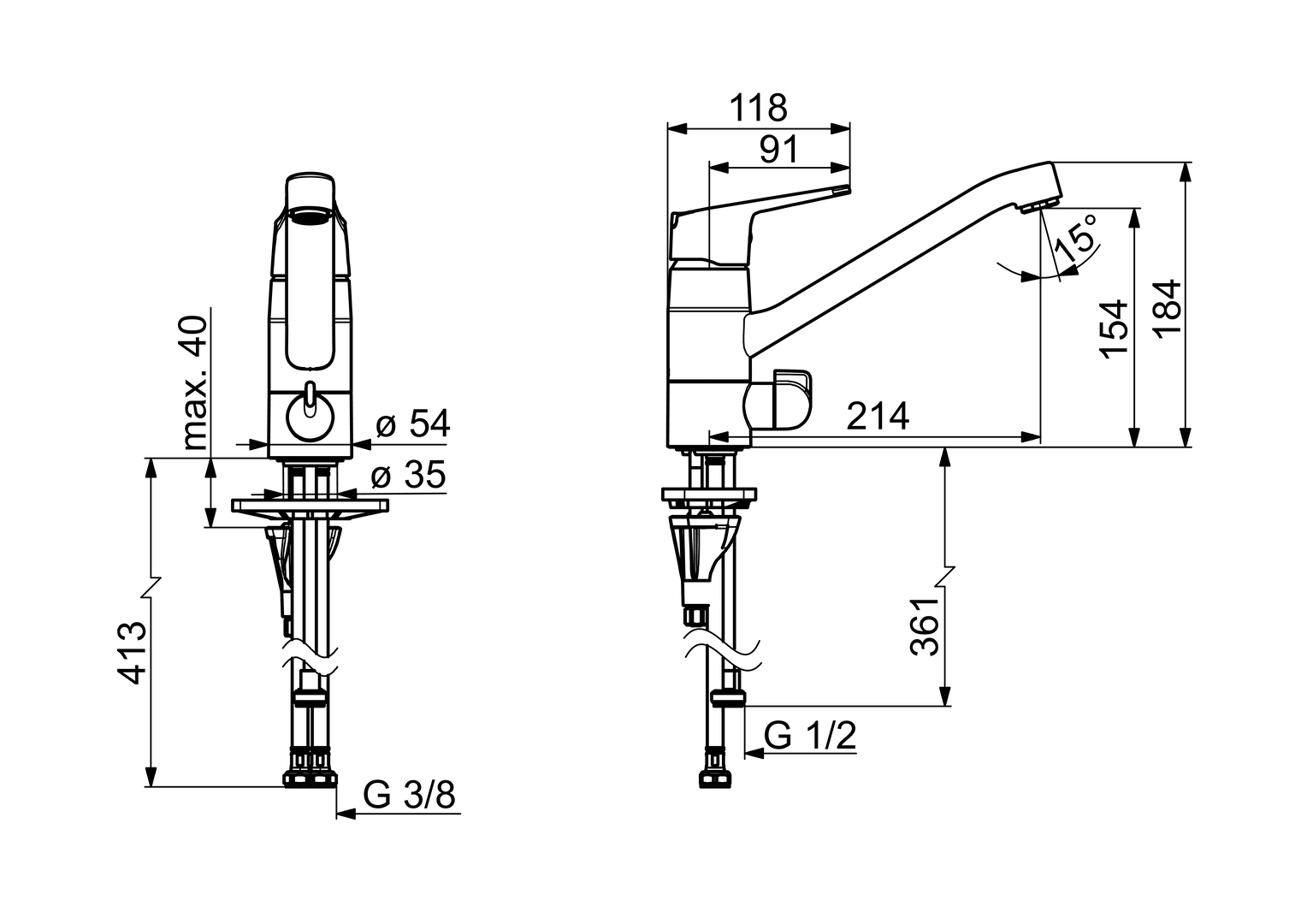 Oras Vega - Kitchen faucet with dishwasher valve 1825FG