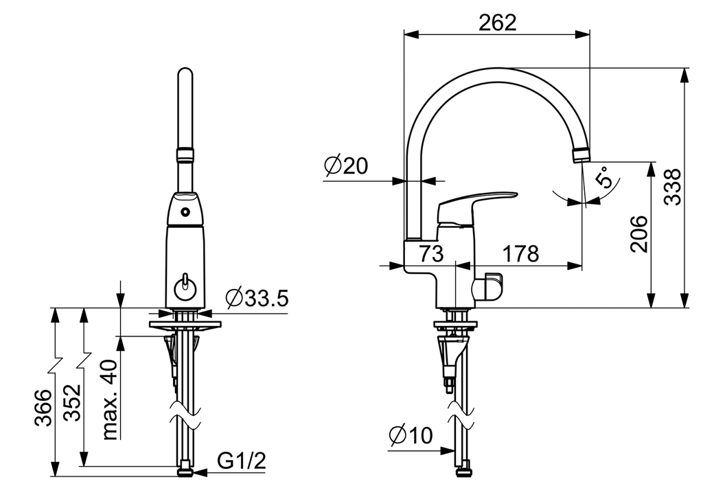 Oras Safira - Kitchen faucet with dishwasher valve 1039