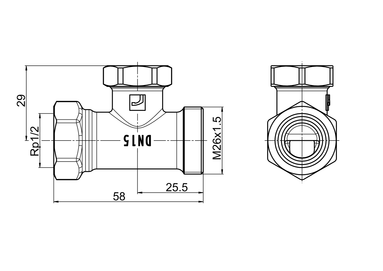 Oras Stabila Pro - Shut-off connector, DN15, L=58