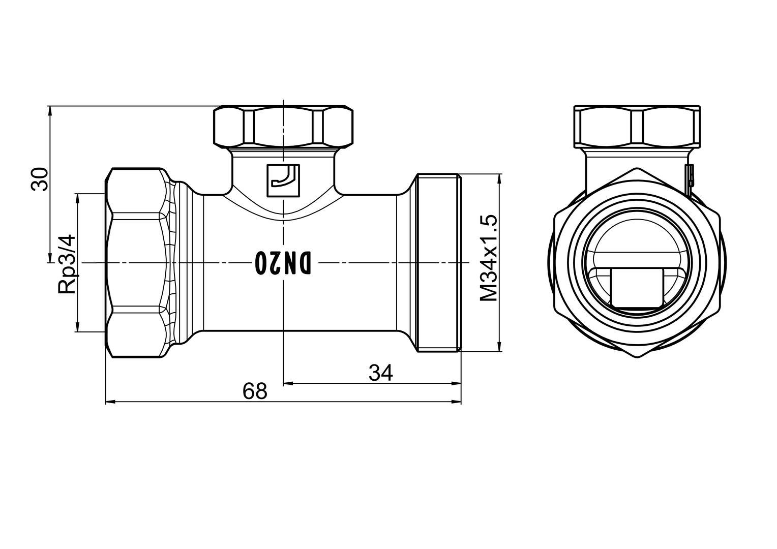 Oras Stabila Pro - Shut-off connector, DN20, L=68