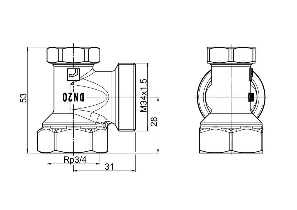Oras Stabila Pro - Shut-off connector, DN20, L=31, H=28