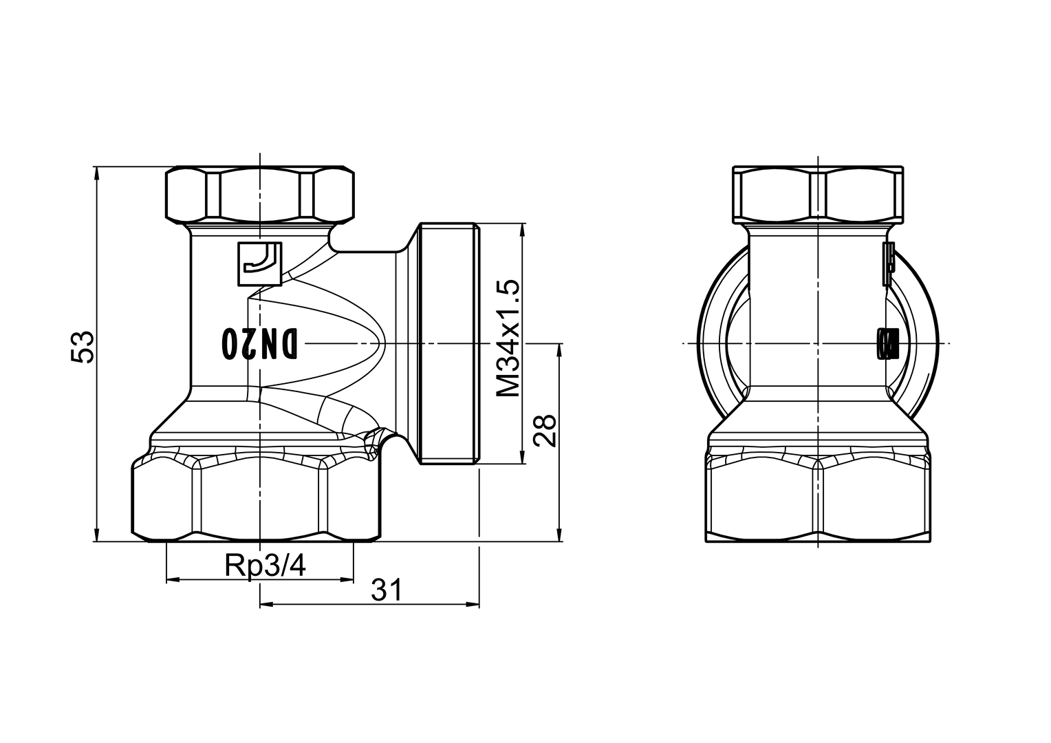 Oras Stabila Pro - Shut-off connector, DN20, L=31, H=28