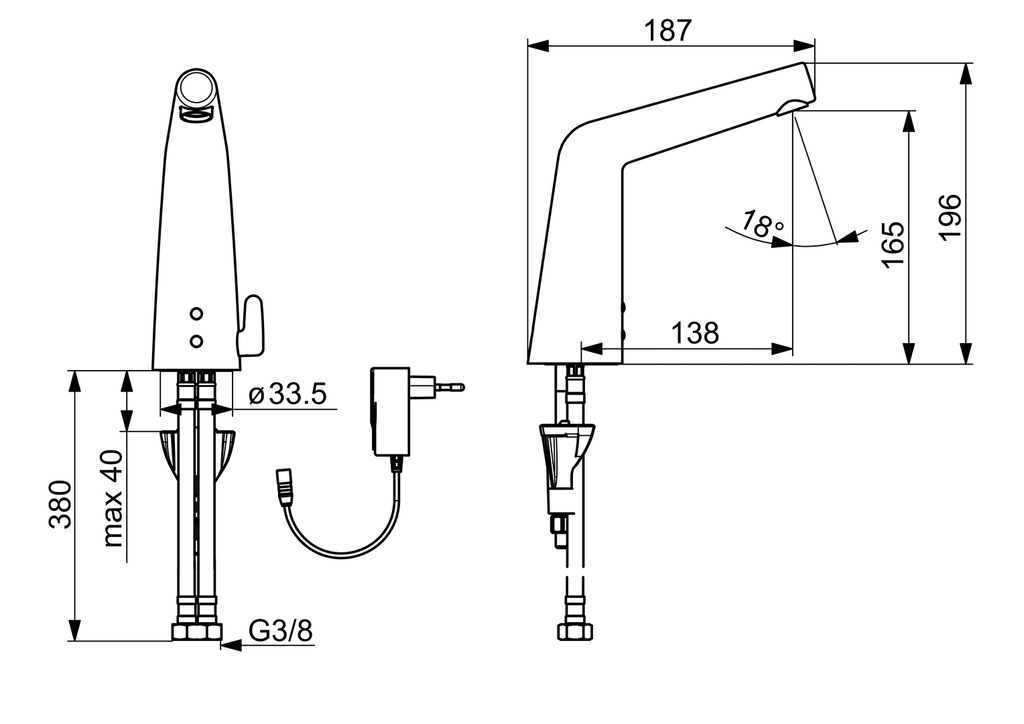 Oras Inspera - Washbasin faucet, 230/9 V, Bluetooth