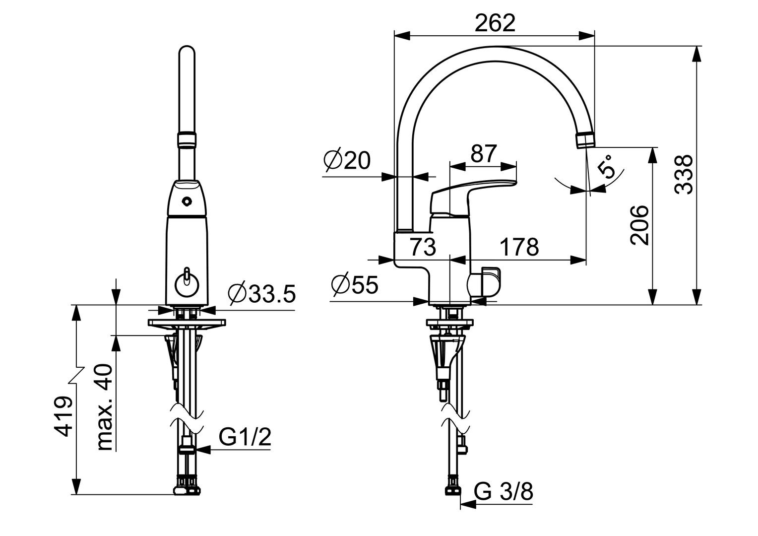 Oras Safira - Kitchen faucet with dishwasher valve 1039F-105