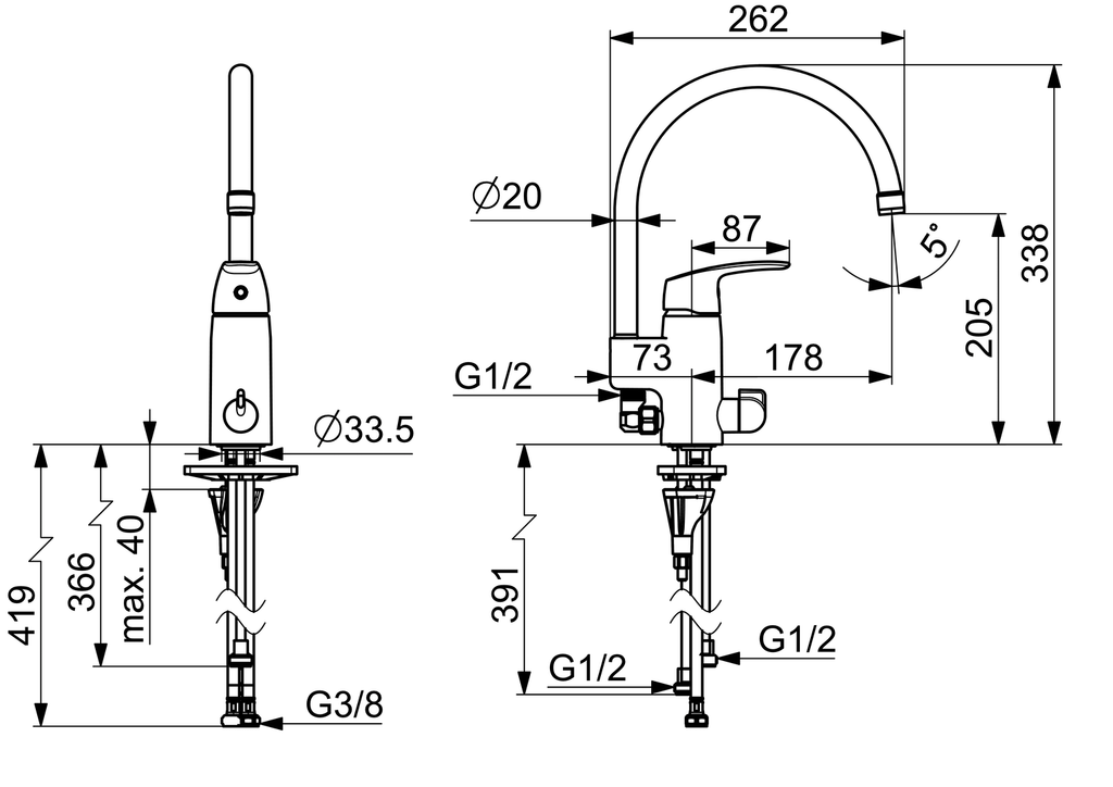 Oras Safira - Kitchen faucet with dishwasher valve 1057F