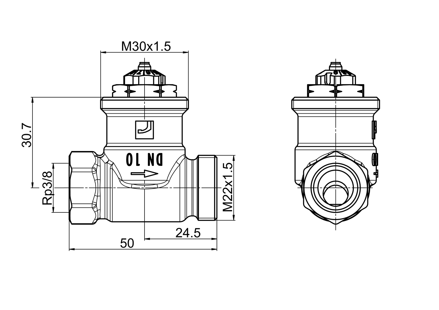 Oras Stabila Pro - Radiator valve body, DN10, L=50 443010