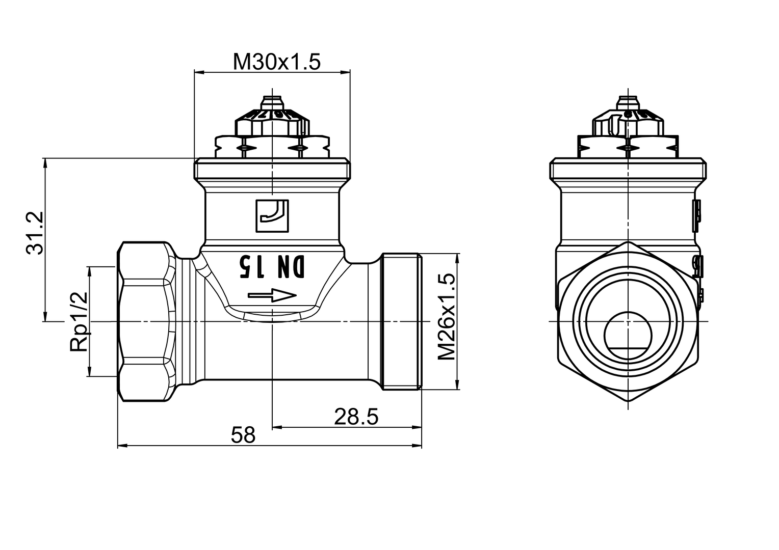 Oras Stabila Pro - Radiator valve body, DN15, L=58 443015D