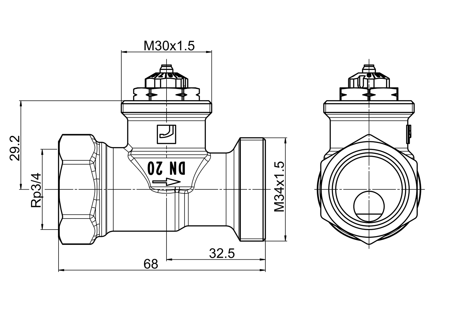 Oras Stabila Pro - Radiator valve body, DN20, L=68 443020D