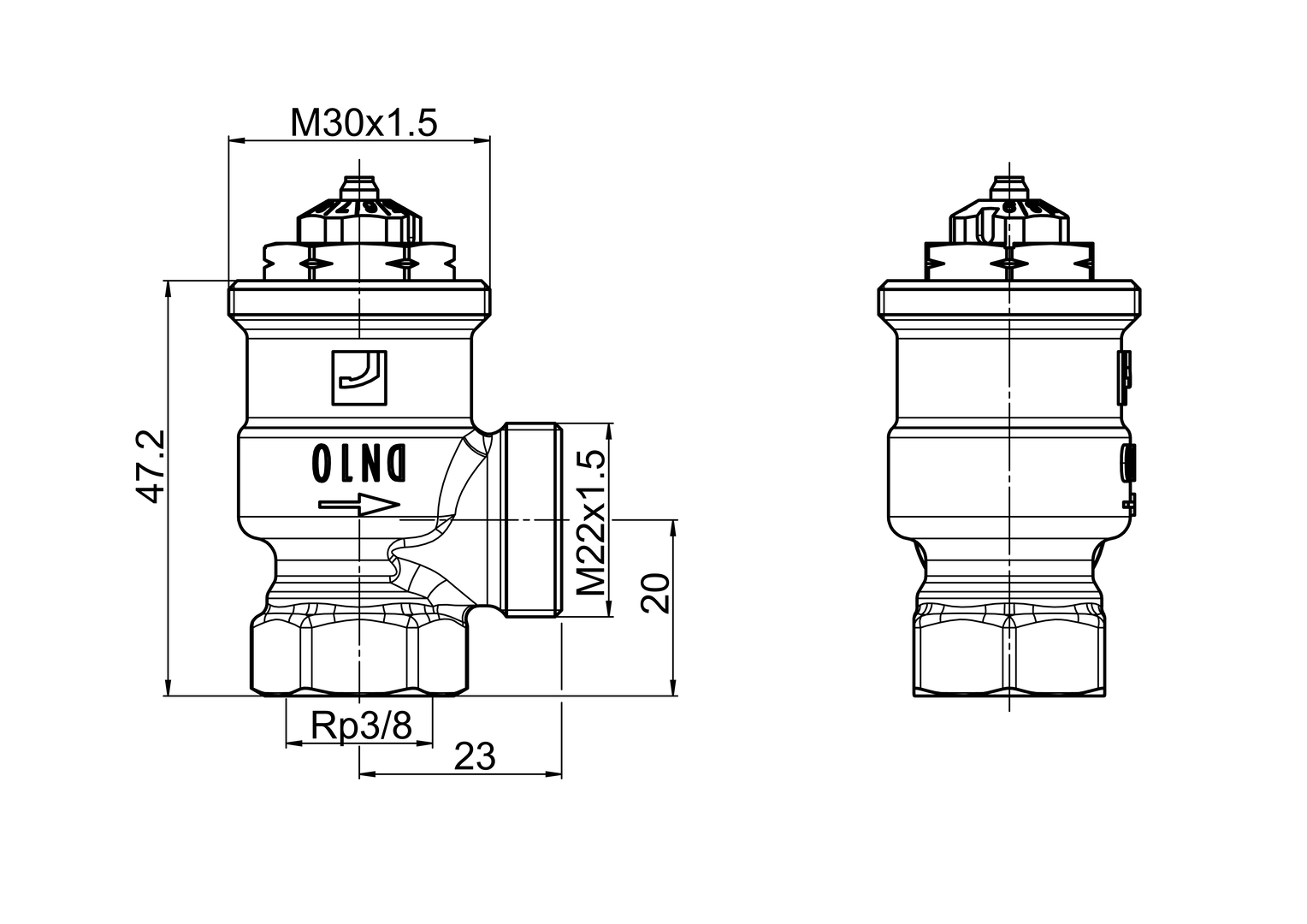 Oras Stabila Pro - Radiator valve body, DN10, L=23, H=20 443110