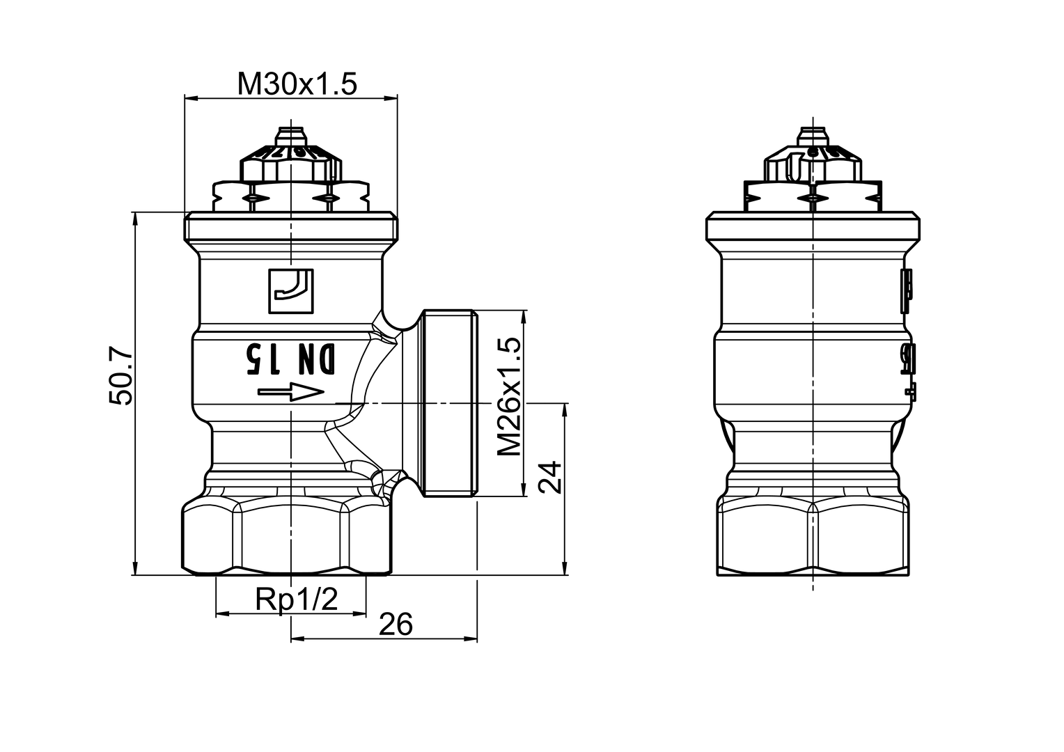 Oras Stabila Pro - Radiator valve body, DN15, L=26, H=24 443115