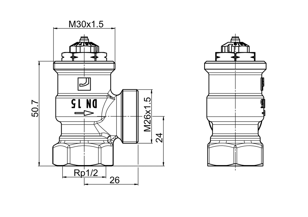 Oras Stabila Pro - Radiator valve body, DN15, L=26, H=24 443115D
