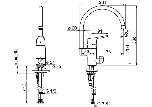 Oras Vega - Kitchen faucet with dishwasher valve 1839fg