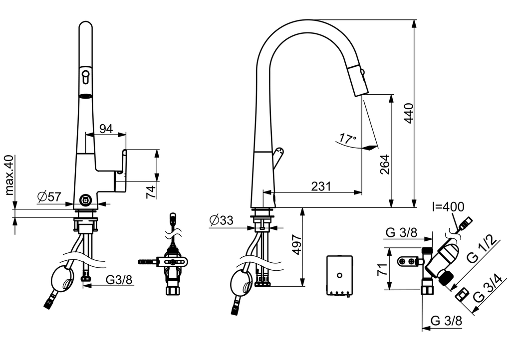 Oras Inspera Comfort+ - Kitchen faucet with dishwasher valve, 3 V 3031F-33