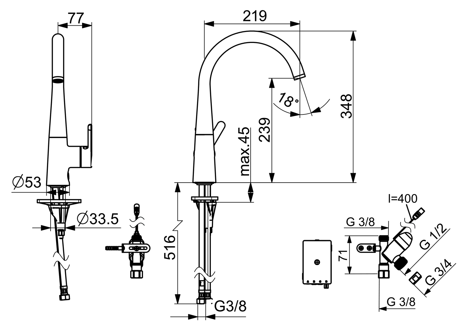 Oras Inspera - Kitchen faucet with dishwasher valve, 3 V 3035F-81