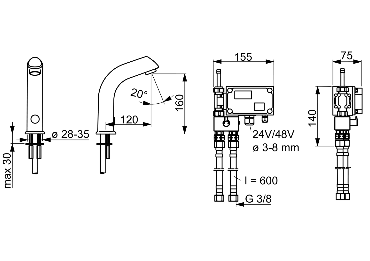 Oras Electra - Washbasin faucet, 24/48 V, non-Bluetooth 6104Q