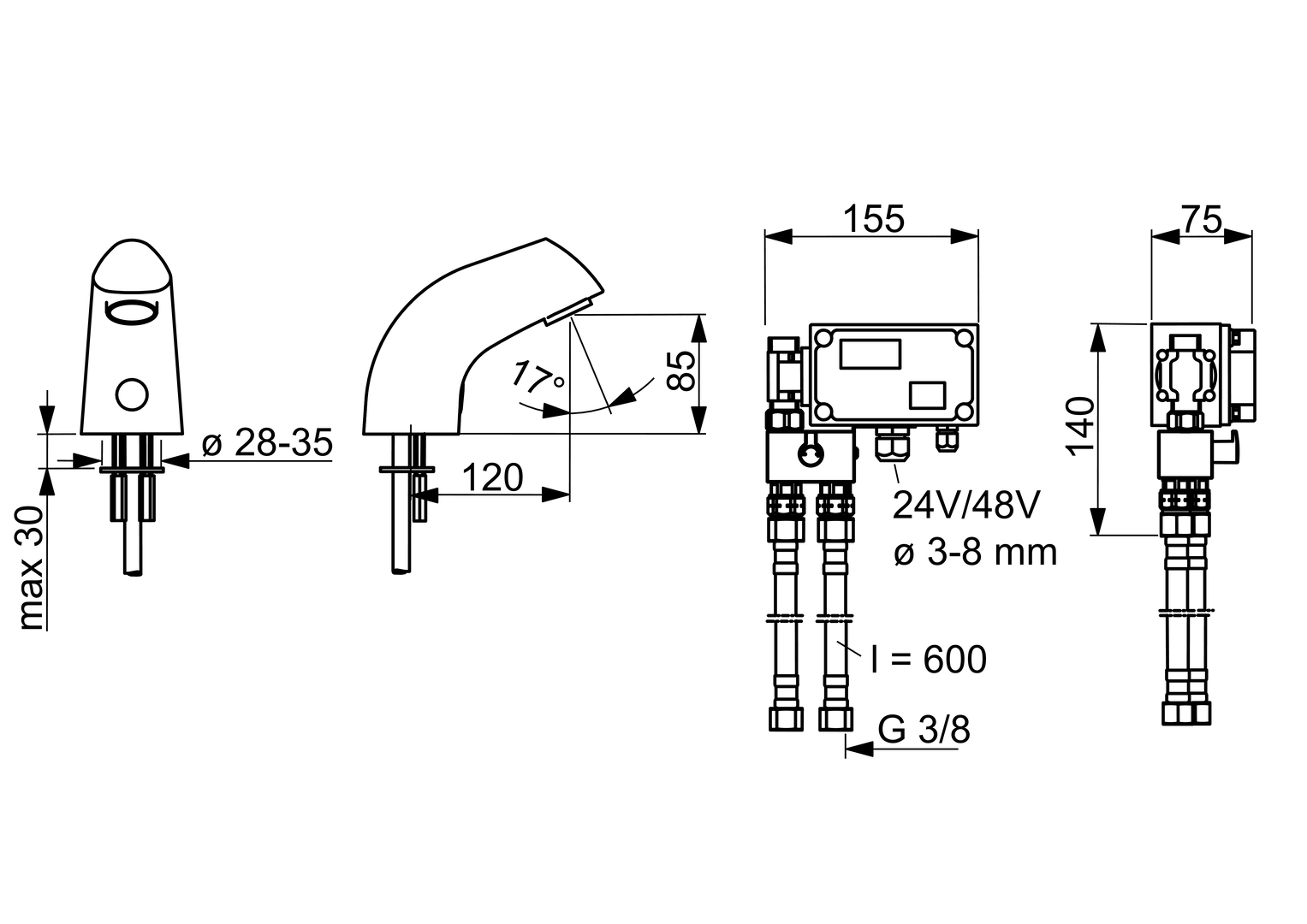 Oras Electra - Washbasin faucet, 24/48 V, non-Bluetooth 6114Q