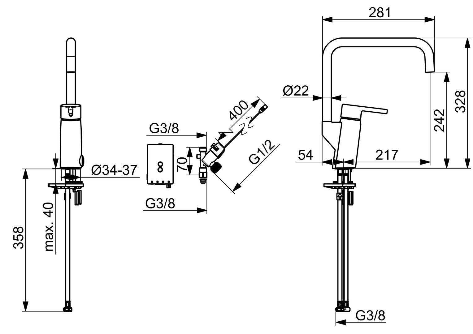 Oras Optima Style - Kitchen faucet with dishwasher valve, 3 V 2734FHN-80