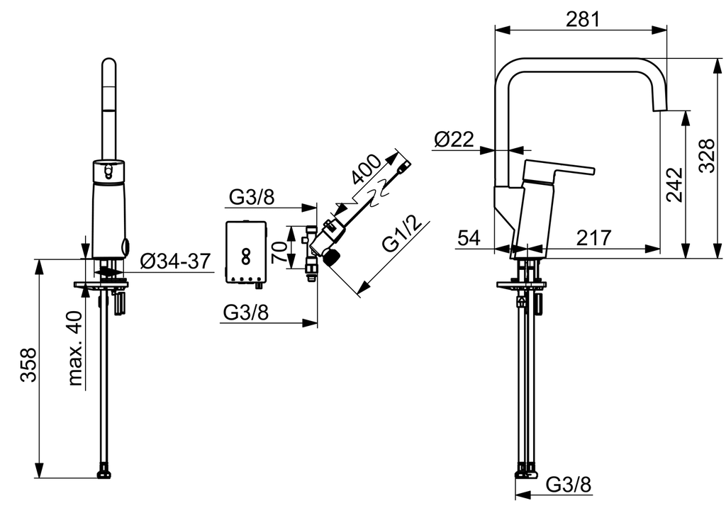 Oras Optima Style - Kitchen faucet with dishwasher valve, 3 V 2734FHN-33