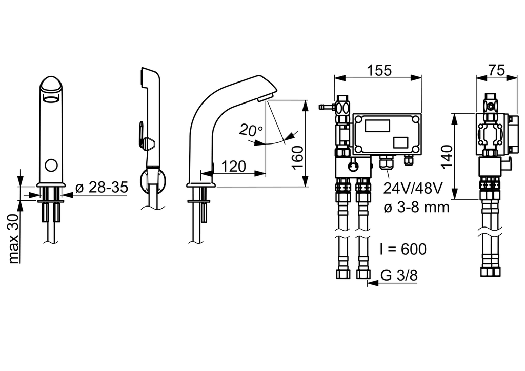 Oras Electra - Washbasin faucet, 24/48 V, non-Bluetooth 6105Q