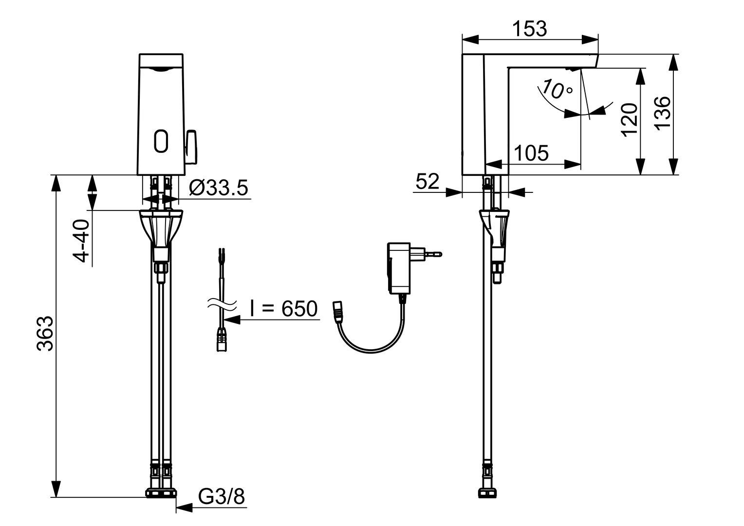 Oras Stela - Washbasin faucet, 230/9 V, Bluetooth