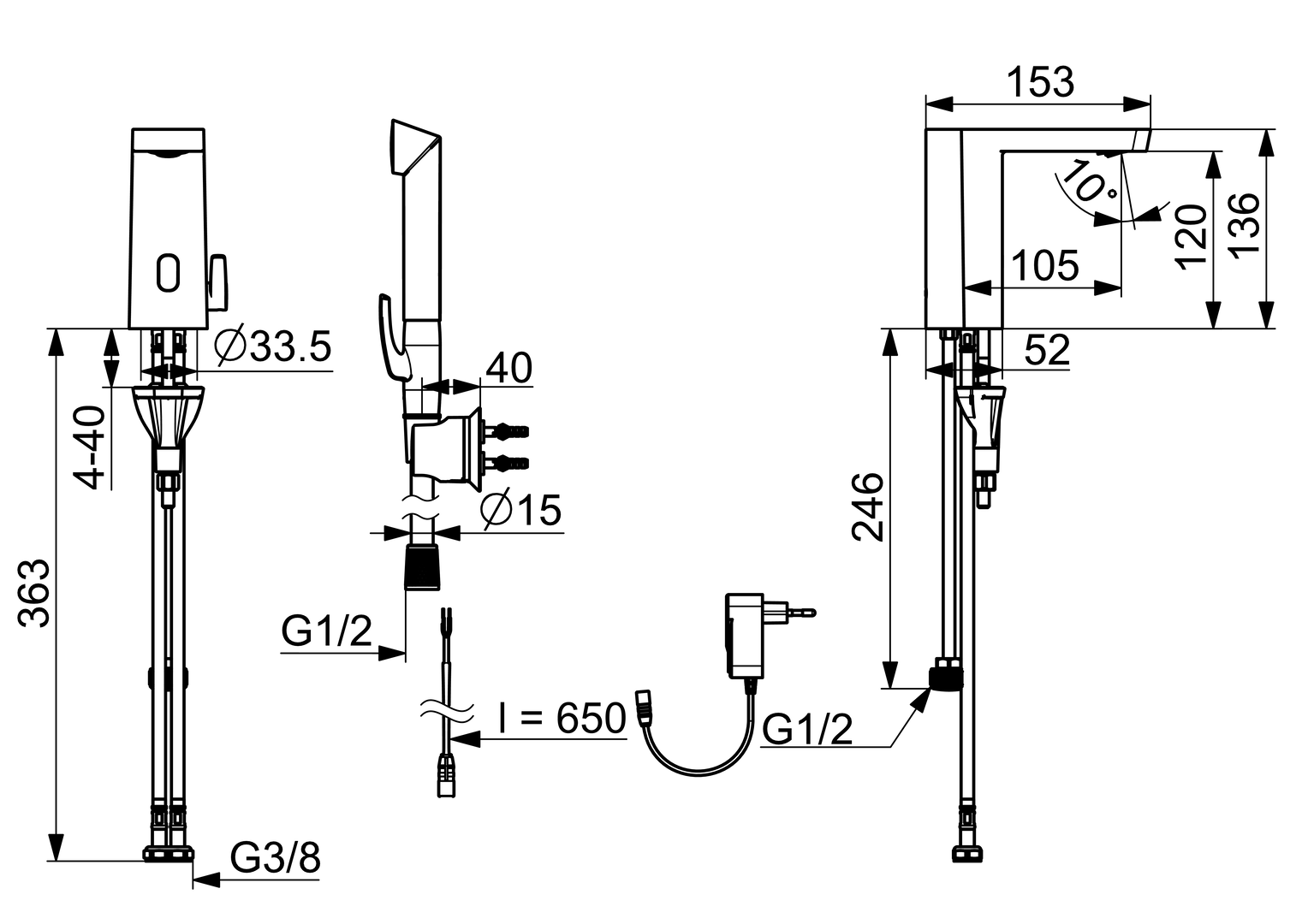 Oras Stela Safety - Washbasin faucet, 230/9 V, Bluetooth