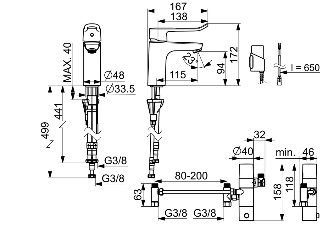 Oras Clinica Hybrid - Washbasin faucet, 3 V, non-Bluetooth