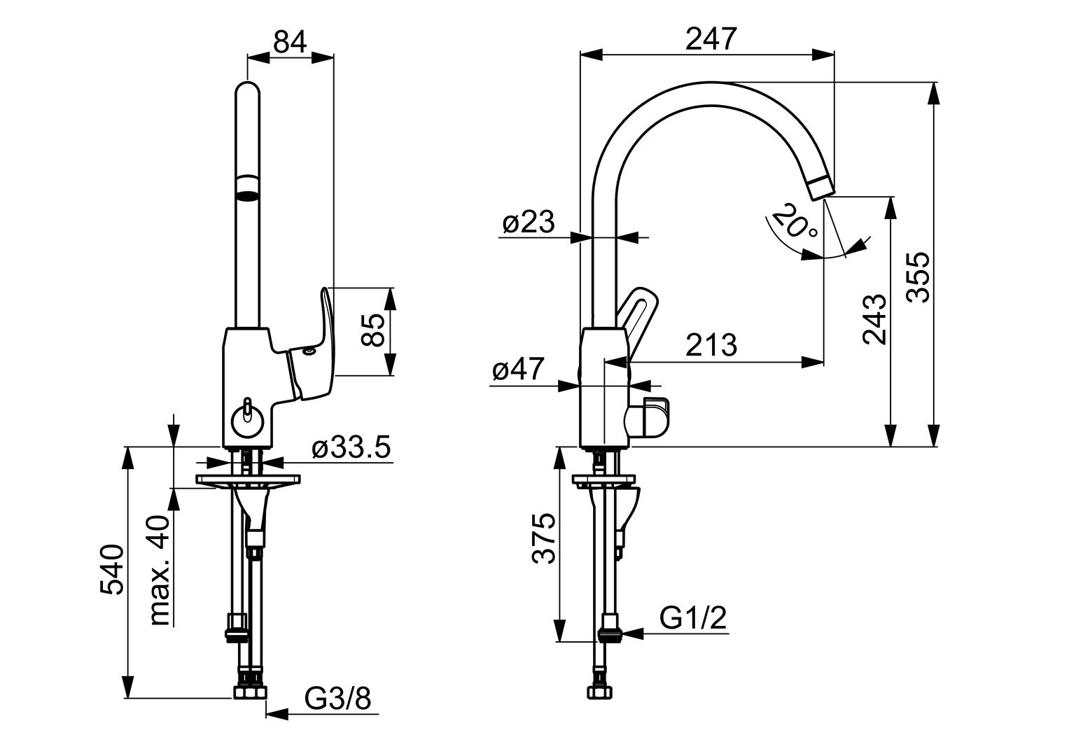 Oras Safira - Kitchen faucet with dishwasher valve 1029F