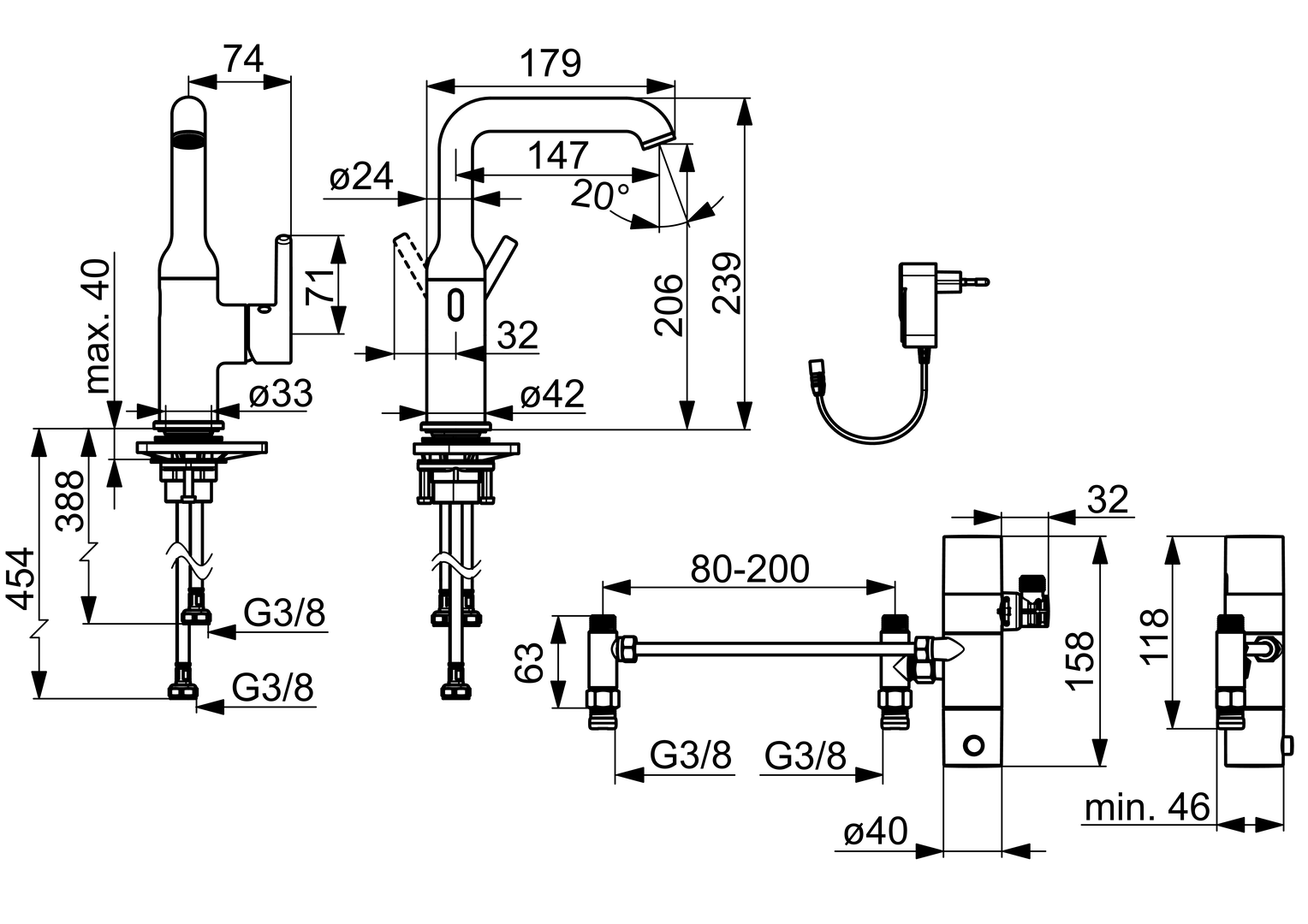 Oras Optima Style Hybrid - Washbasin faucet, 230/9 V, Bluetooth
